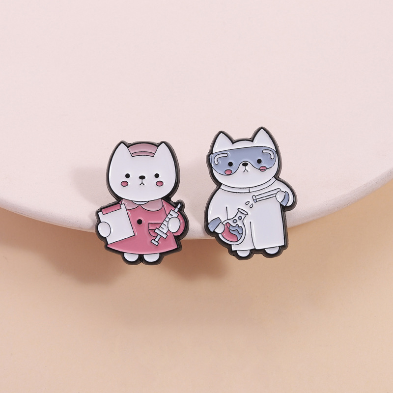 Medical Lab Logo - 2pcs Cute Cartoon Medical Cat Enamel