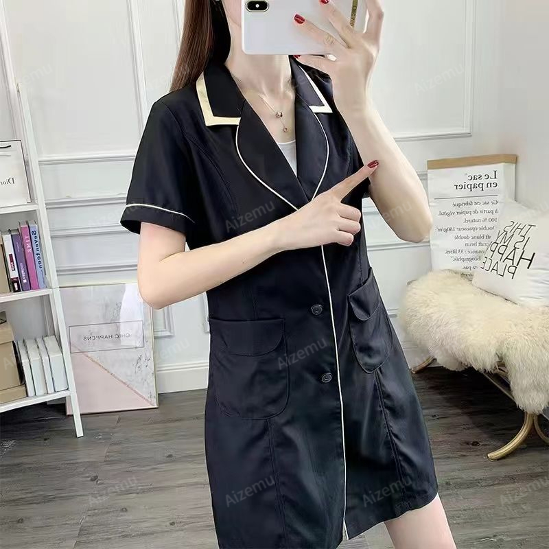 Medical Lab Logo - Black Beauty Salon uniform short-sleeve Beautician