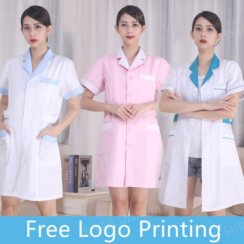 White Nurse Uniforms Short Sle - Medical Lab Logo recension och pris